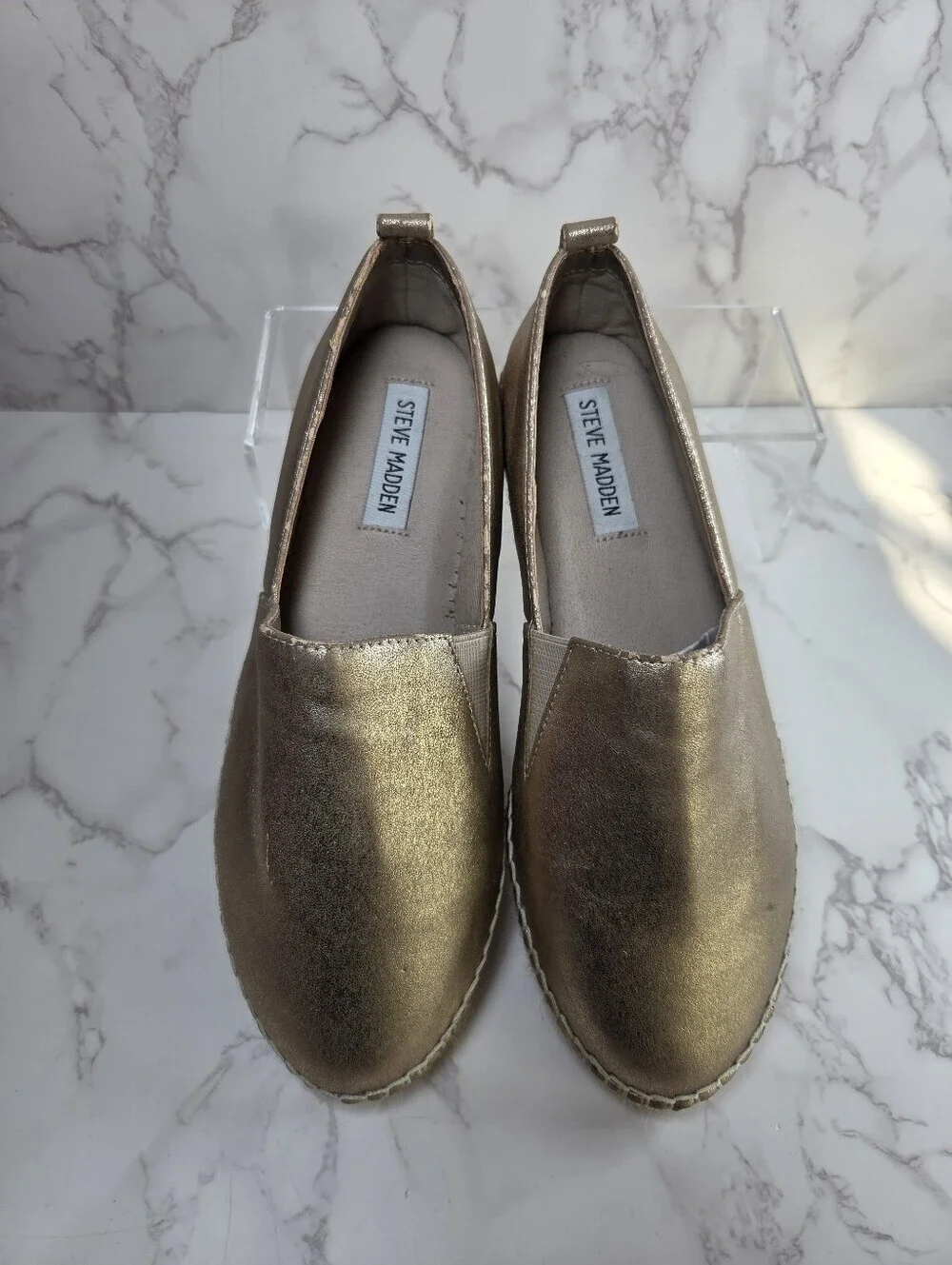 Steve Madden Metallic Gold Espadrille Slip-On Flats(B35)